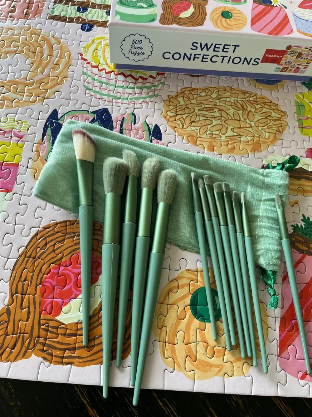 Mint Green Makeup Brush Set with Pouch - Unbranded